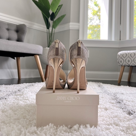 JIMMY CHOO Vision 120 Macaroon & Sand Lamé  Glitter Metallic Nappa Sandals 36💕 - Picture 5 of 8